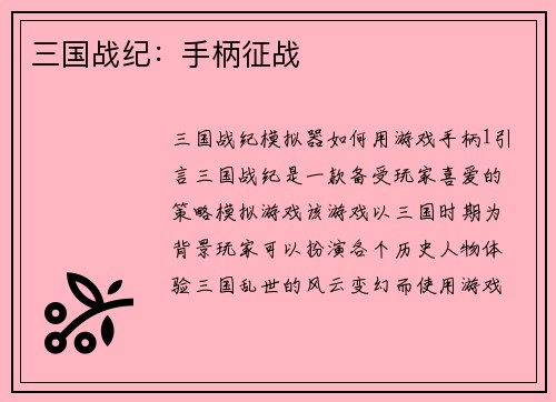 三国战纪：手柄征战